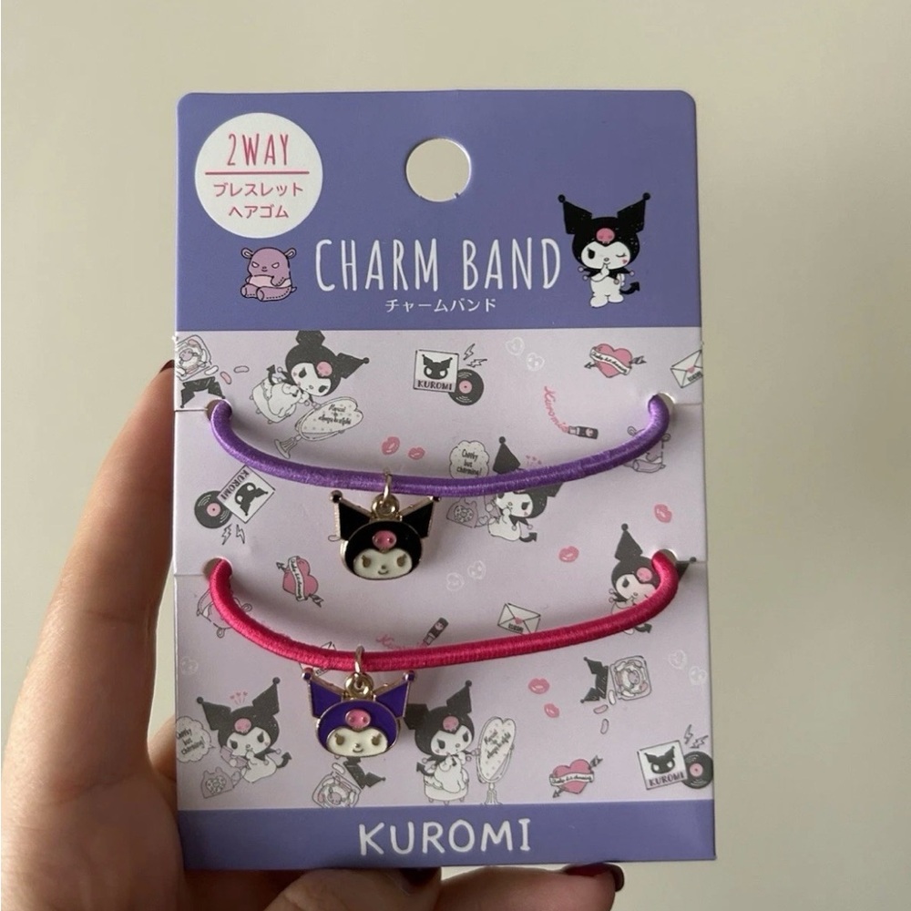 Sanrio Kuromi Charm Band Hair Elastic / Bracelet Set Japan New